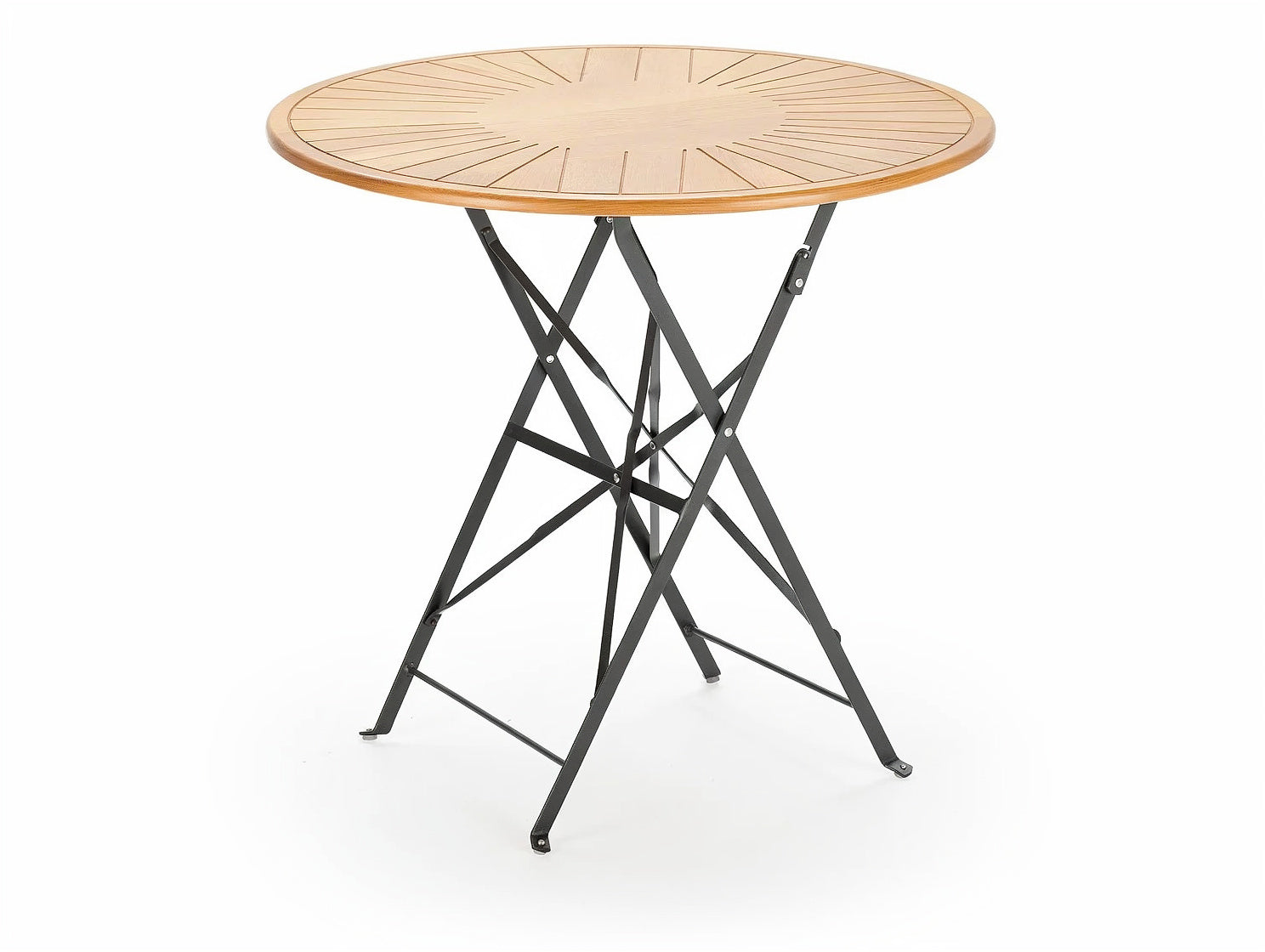 **Technischer Titel in Deutsch: Klappbarer Rundtisch mit Holzoberfläche und Metallgestell**