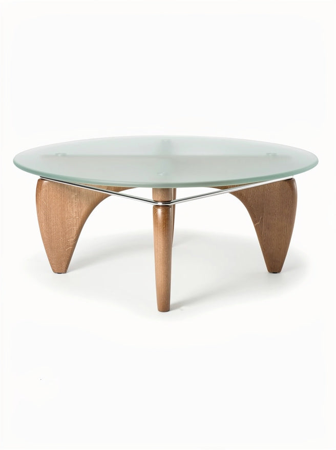 ** **Mitteltisch mit Glasplatte und Holzbeinen**