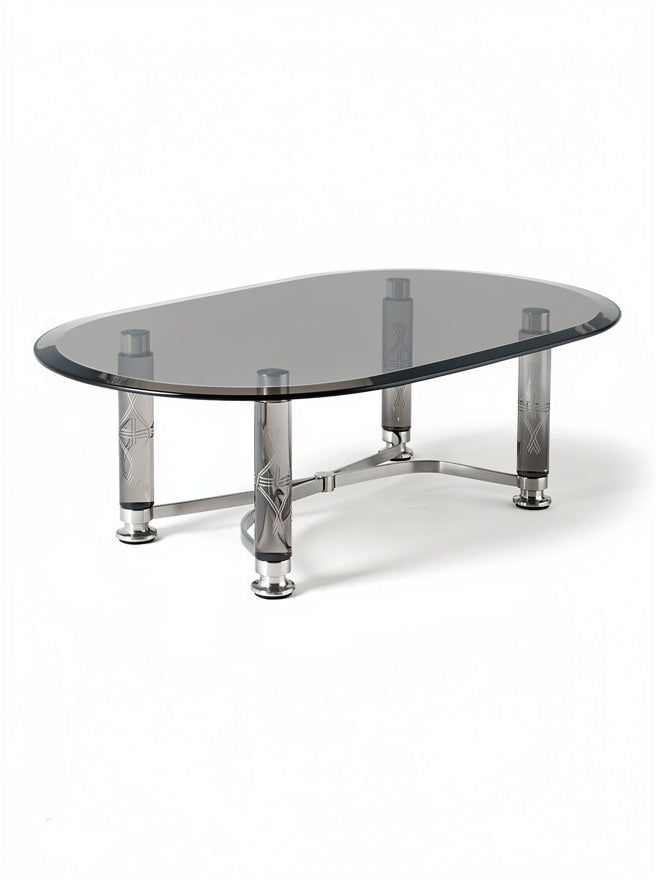 Modernes Couchtischdesign mit Glasoberfläche und Metallbeinen**