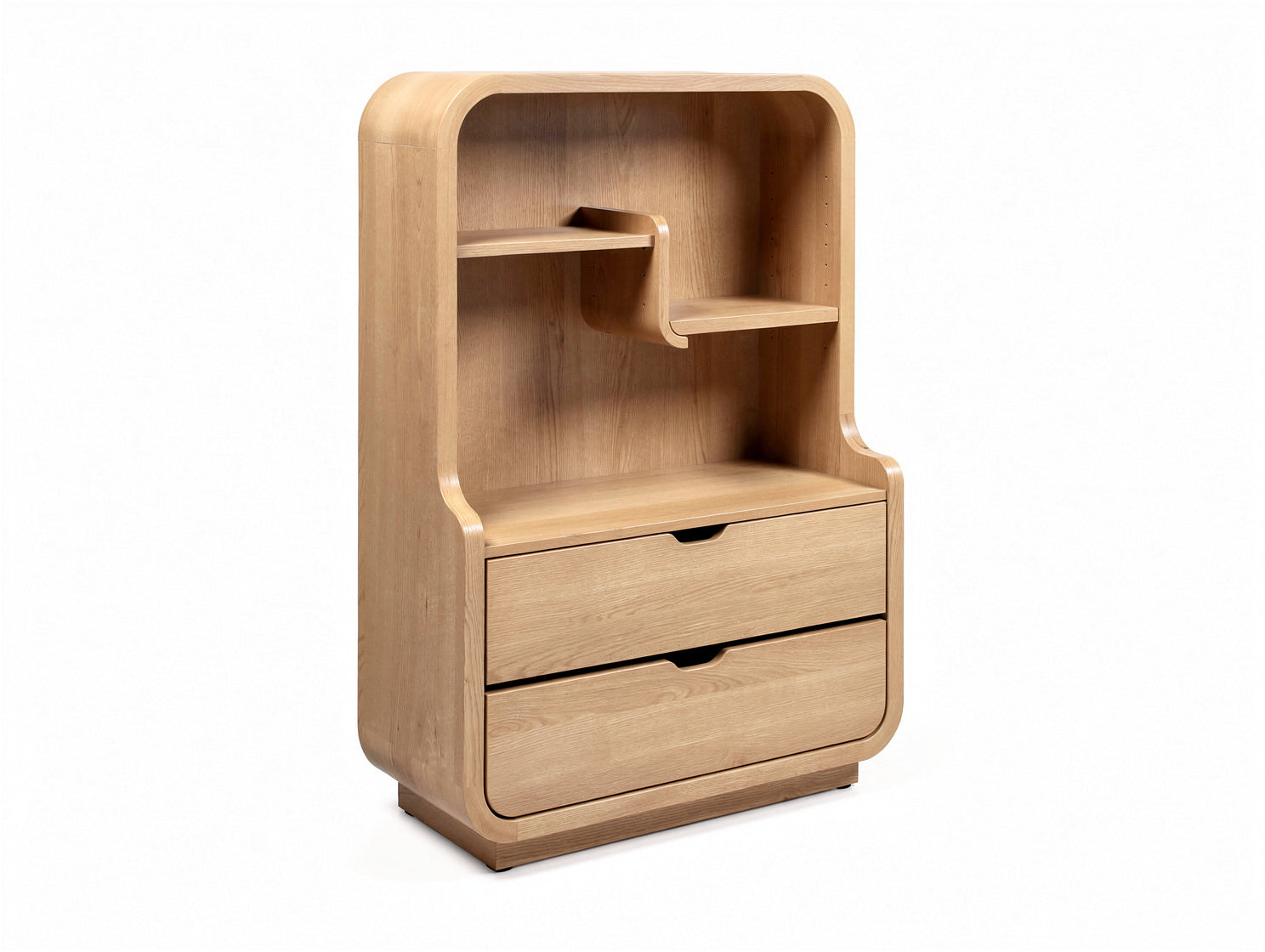 Stilvoller Holzschrank mit offenen Regalen und Schubladen**